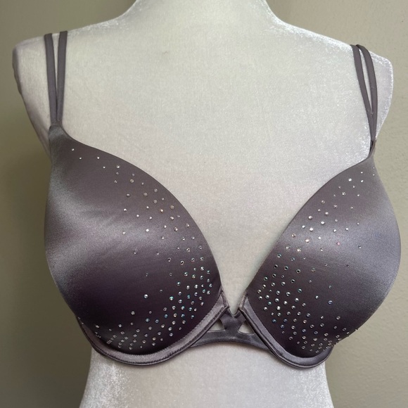 Victoria’s Secret Very Sexy Push-Up Crystal Rhinestone Embellished Grey Bra - Picture 3 of 16